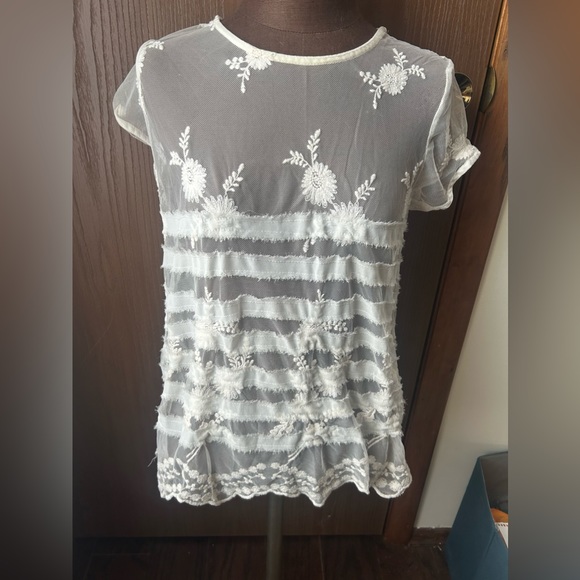 Bishop + Young sheer lace shirt medium Anthropologie - Picture 1 of 4